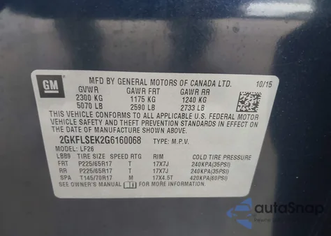 2016 GMC Terrain Sle-1 z USA, uszkodzony, nr VIN 2GKFLSEK2G6160068